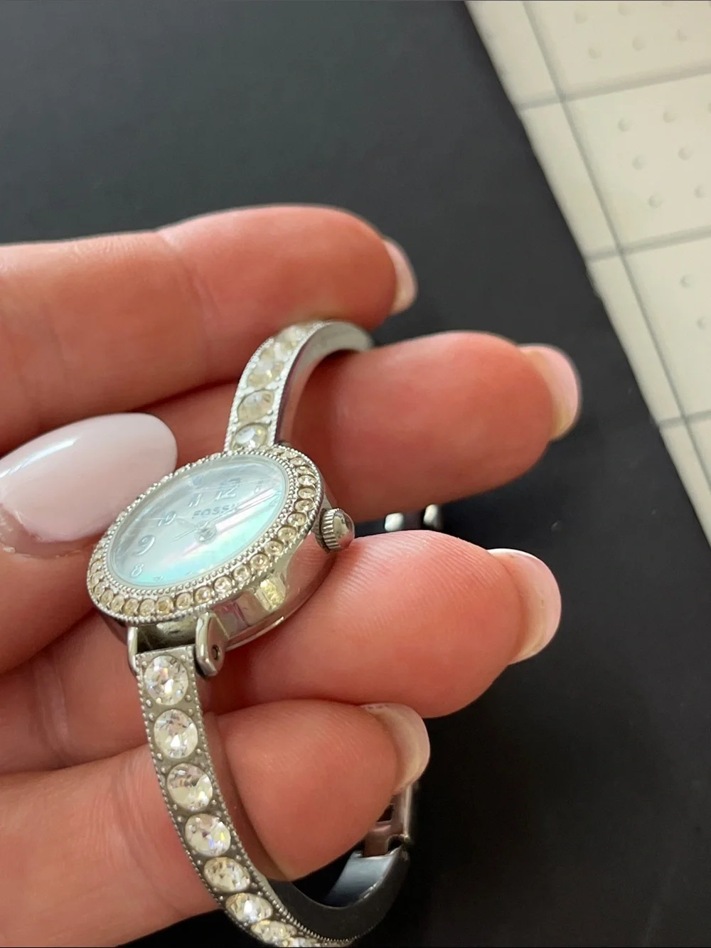 Fossil F2 Silver Crystal Bangle Watch with Mother-of-Pearl Dial ES-1636